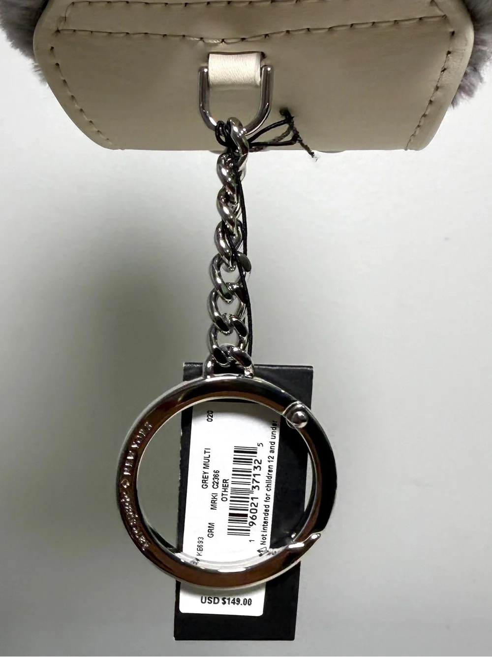 Kate Spade 3D Hoot Owl Coin Purse Keychain Faux Fur Gray White with Dust Bag NWT